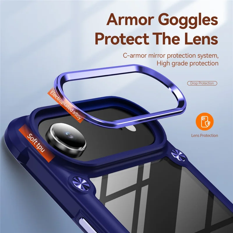 Bulk Purchasing For iPhone 17 Air Case Anti-Drop Alloy Lens Frame PC + TPU Phone Cover - Blue