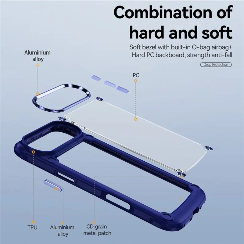 Bulk Purchasing For iPhone 17 Air Case Anti-Drop Alloy Lens Frame PC + TPU Phone Cover - Blue