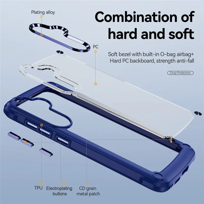 Achat en gros pour étui Samsung Galaxy S25 Cadre de lentille en alliage anti-chute PC + Couvercle de téléphone TPU - Bleu
