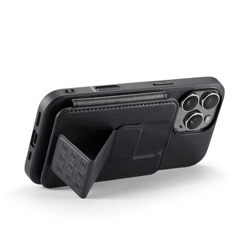 FIERRE SHANN 024 Étui avec Porte-Cartes et Support pour iPhone 16 Pro - Texture Cuir Ciré + Coque en TPU - Noir