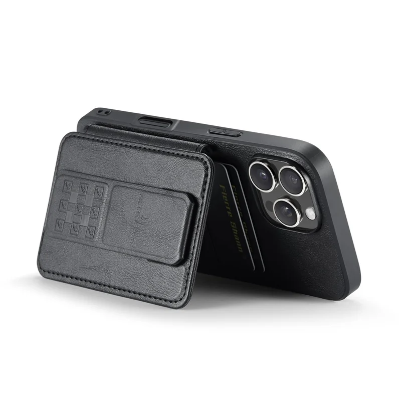 FIERRE SHANN 024 Étui avec Porte-Cartes et Support pour iPhone 16 Pro - Texture Cuir Ciré + Coque en TPU - Noir