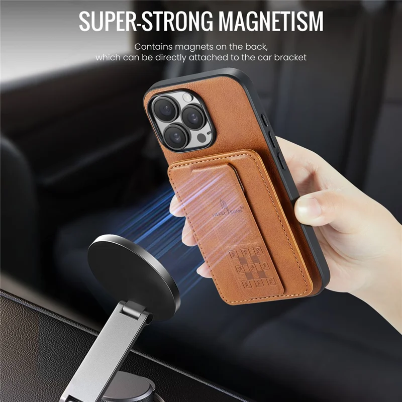 FIERRE SHANN 024 Funda para iPhone 16 Pro con Soporte y Tarjetero, Textura Cuero Encerado + Carcasa TPU - Marrón