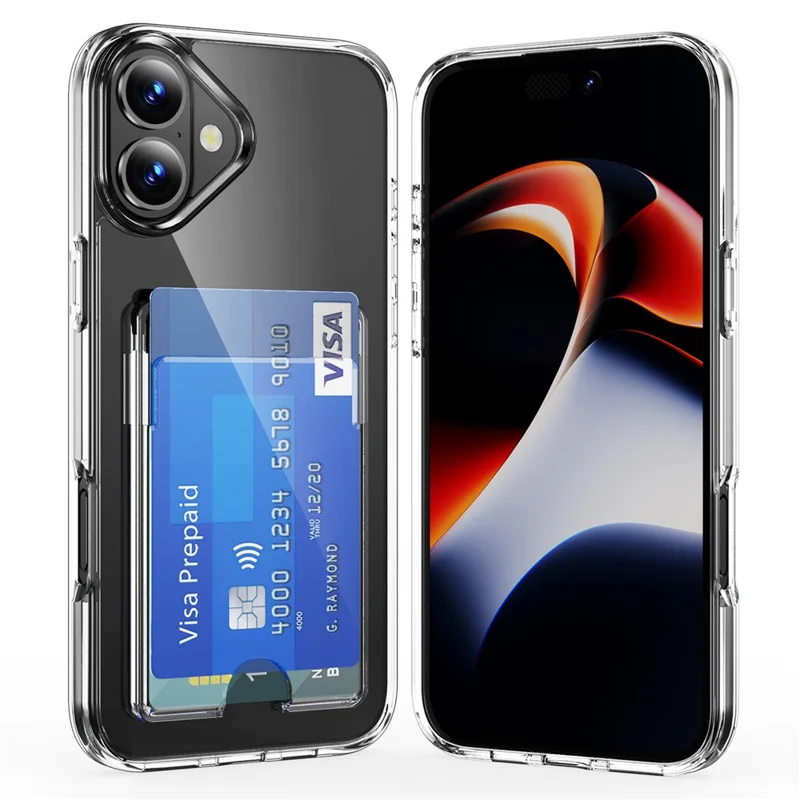 Étui transparent pour iPhone 17 en TPU + PC + Acrylique avec Porte-cartes