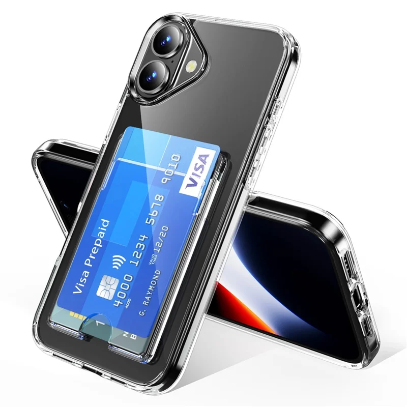 Étui transparent pour iPhone 17 en TPU + PC + Acrylique avec Porte-cartes