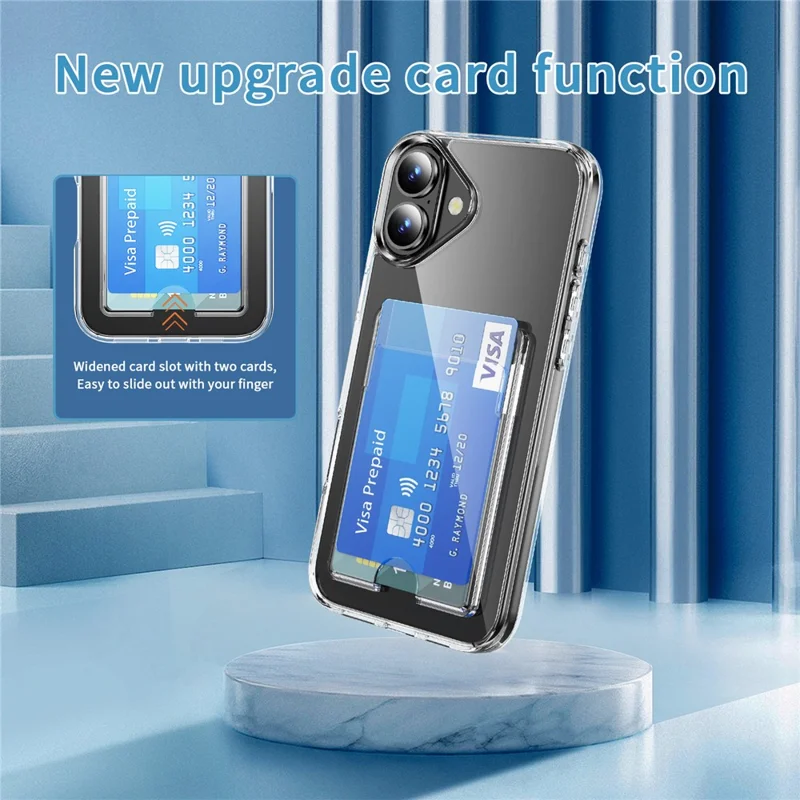 Étui transparent pour iPhone 17 en TPU + PC + Acrylique avec Porte-cartes