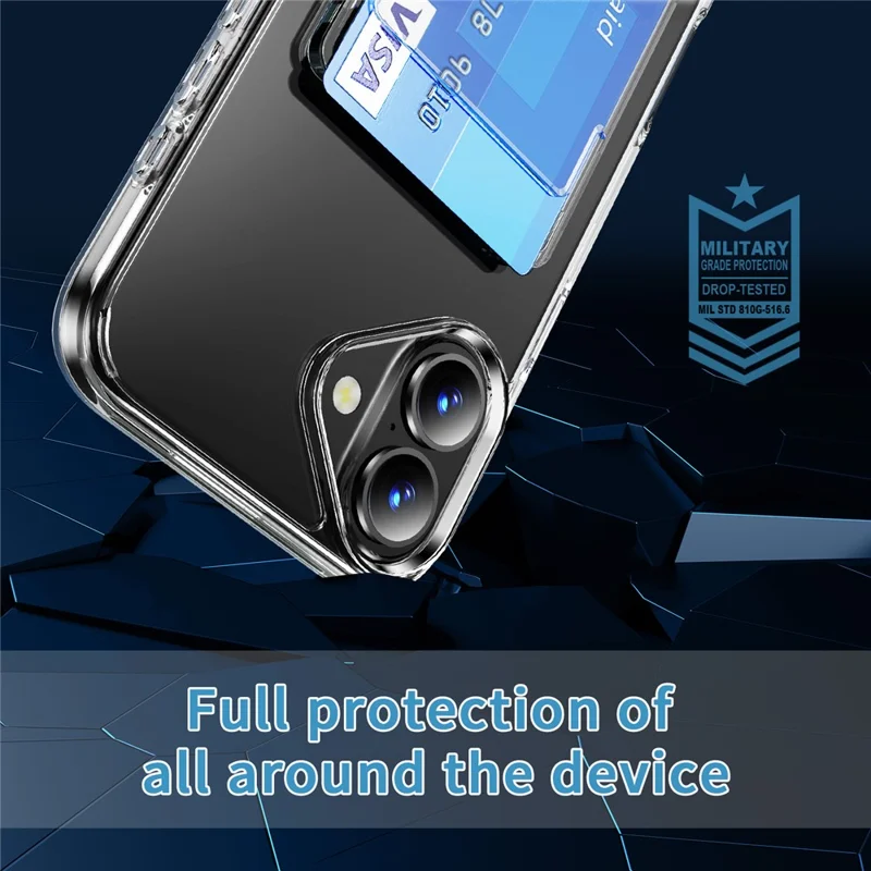 Étui transparent pour iPhone 17 en TPU + PC + Acrylique avec Porte-cartes