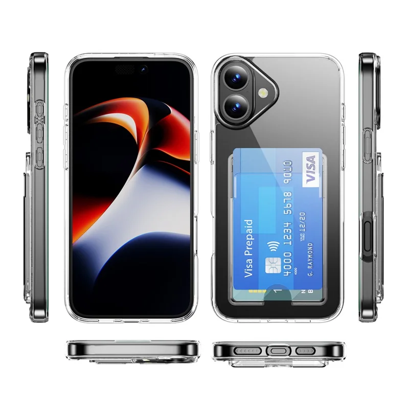 Étui transparent pour iPhone 17 en TPU + PC + Acrylique avec Porte-cartes