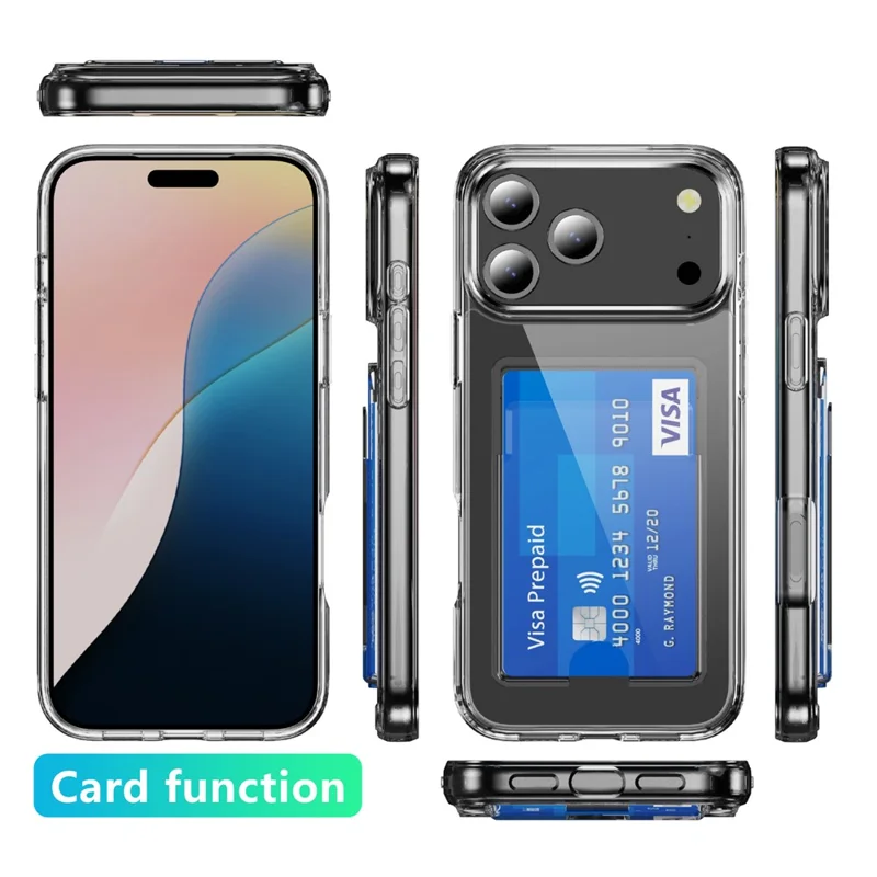 Étui transparent pour iPhone 17 Pro en TPU + PC + Acrylique avec Porte-Cartes