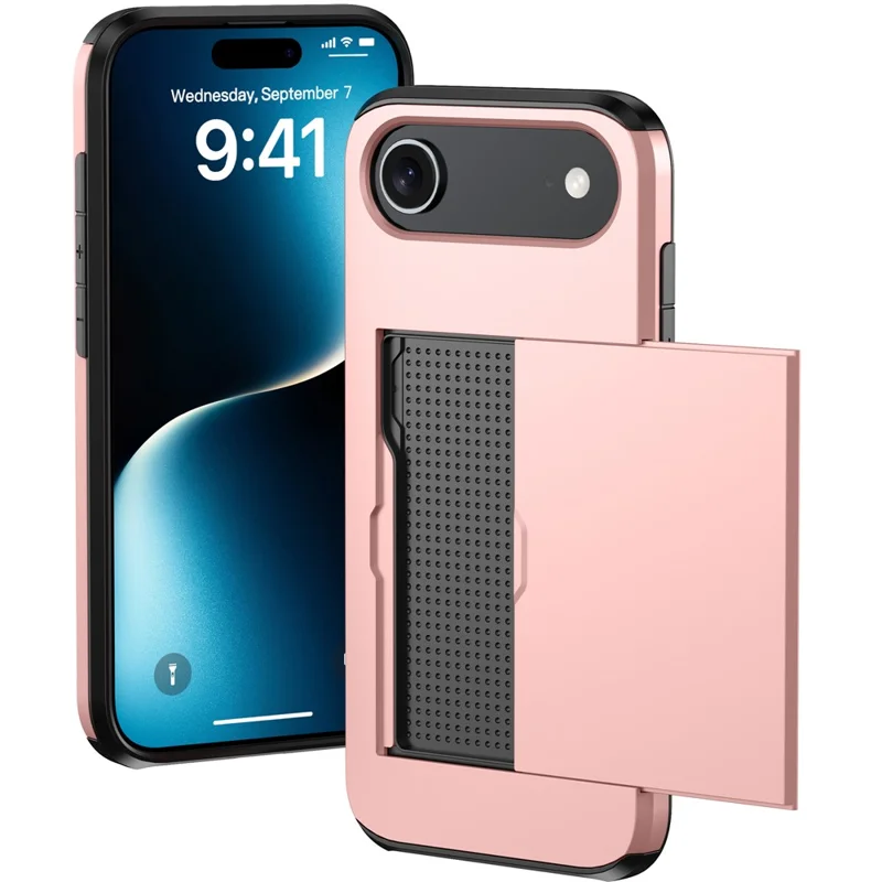 Für iPhone 17 Air Hülle mit Kartenhalter TPU + PC Handyrückseite - Roségold