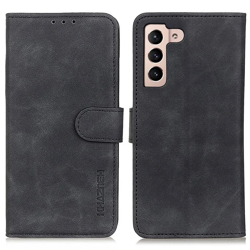 KHAZNEH Cell Phone Cover for Samsung Galaxy S23, Anti-scratch PU Leather Wallet Case Retro Texture Viewing Stand Phone Shell - Black