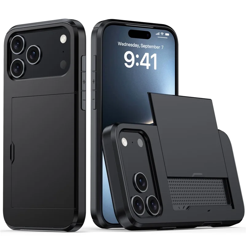 Hoofdtelefoonversterker met geluidsversterker voor iPhone 17 Pro met kaarthouder TPU + PC telefoonhoes - Zwart