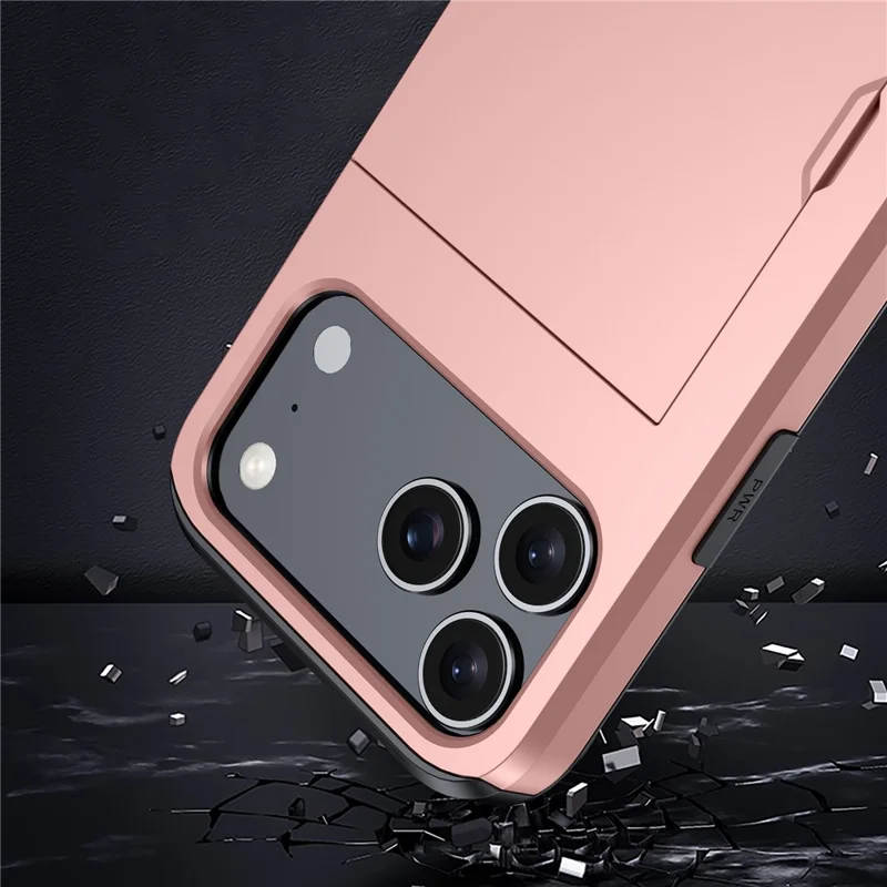 For iPhone 17 Pro Case with Card Holder TPU + PC Phone Back Cover - Silver