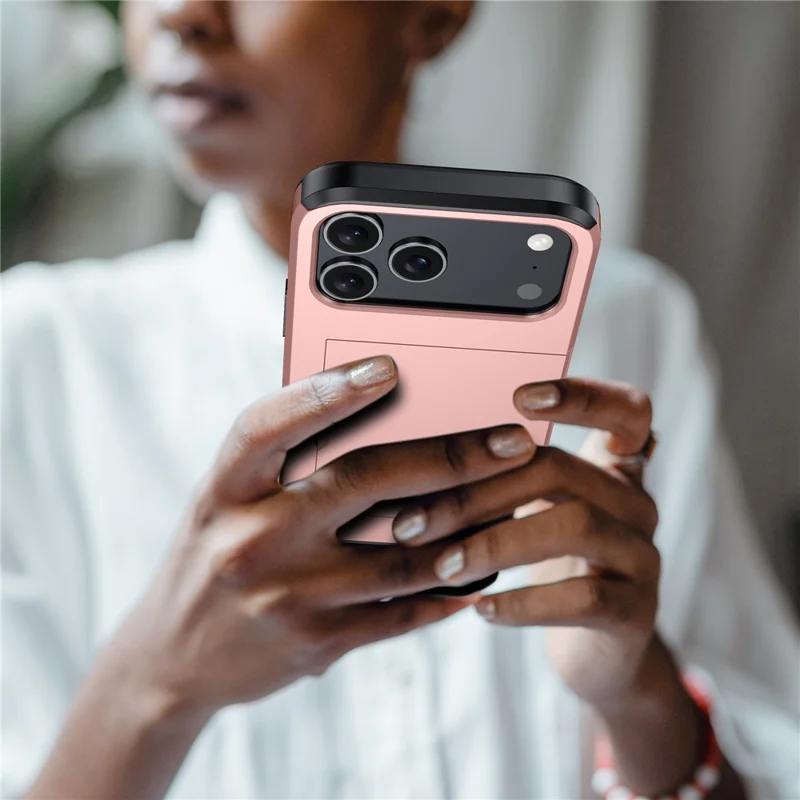 Capa para iPhone 17 Pro Max com Porta-Cartões TPU + PC - Dourado Rosé