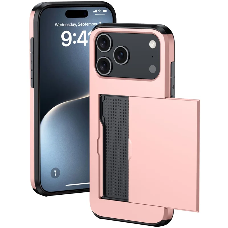 Capa para iPhone 17 Pro Max com Porta-Cartões TPU + PC - Dourado Rosé