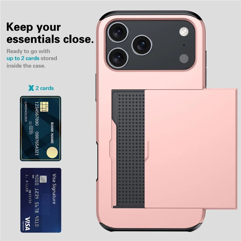 Capa para iPhone 17 Pro Max com Porta-Cartões TPU + PC - Dourado Rosé