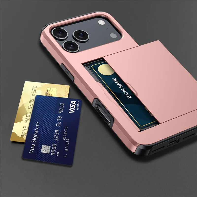 Capa para iPhone 17 Pro Max com Porta-Cartões TPU + PC - Dourado Rosé
