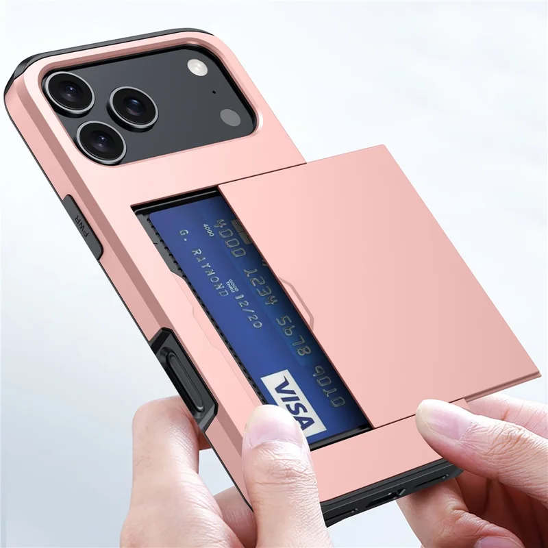 Capa para iPhone 17 Pro Max com Porta-Cartões TPU + PC - Dourado Rosé