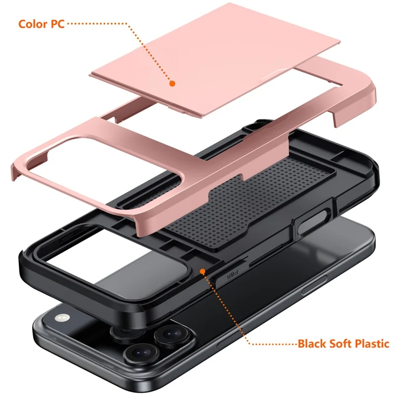 Capa para iPhone 17 Pro Max com Porta-Cartões TPU + PC - Dourado Rosé