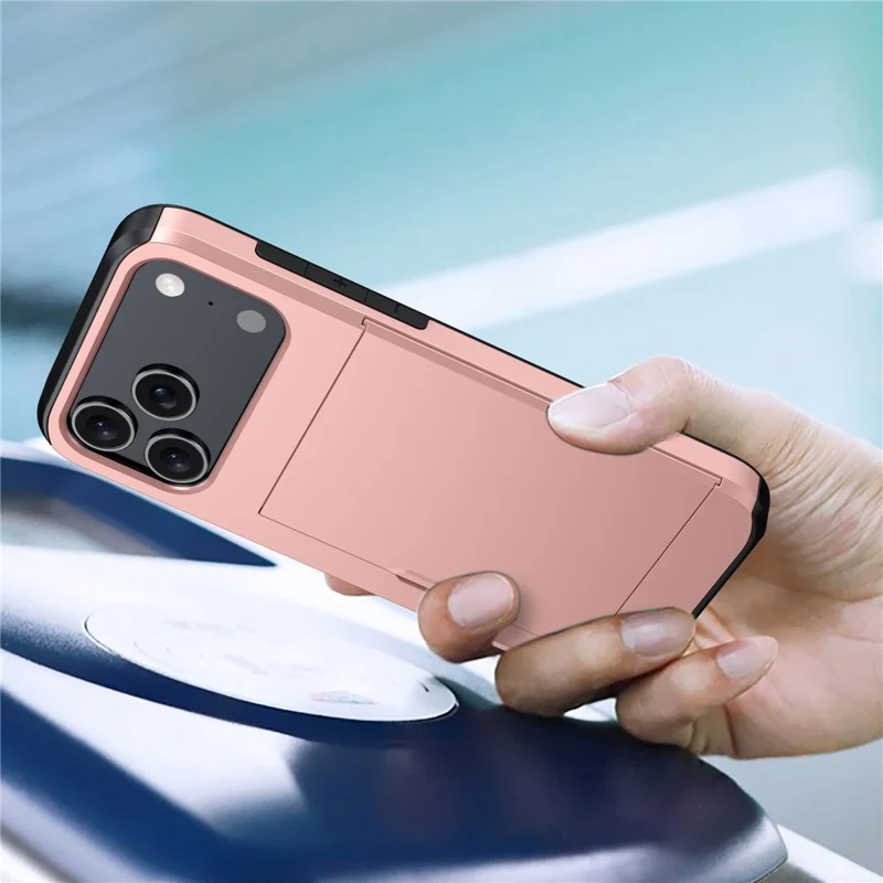 Capa para iPhone 17 Pro Max com Porta-Cartões TPU + PC - Dourado Rosé