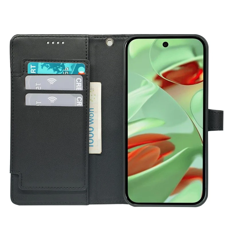 For Google Pixel 9 / 9 Pro Case with 9 Card Slots Checkered Pattern PU Leather Phone Cover - Black