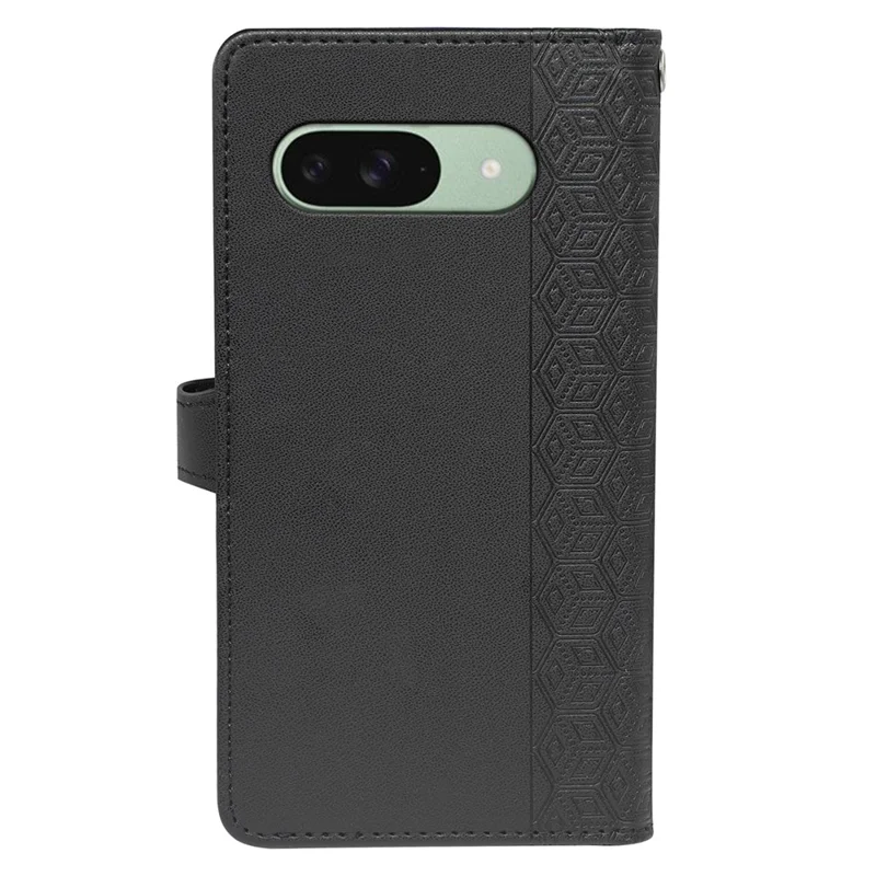 For Google Pixel 9 / 9 Pro Case with 9 Card Slots Checkered Pattern PU Leather Phone Cover - Black