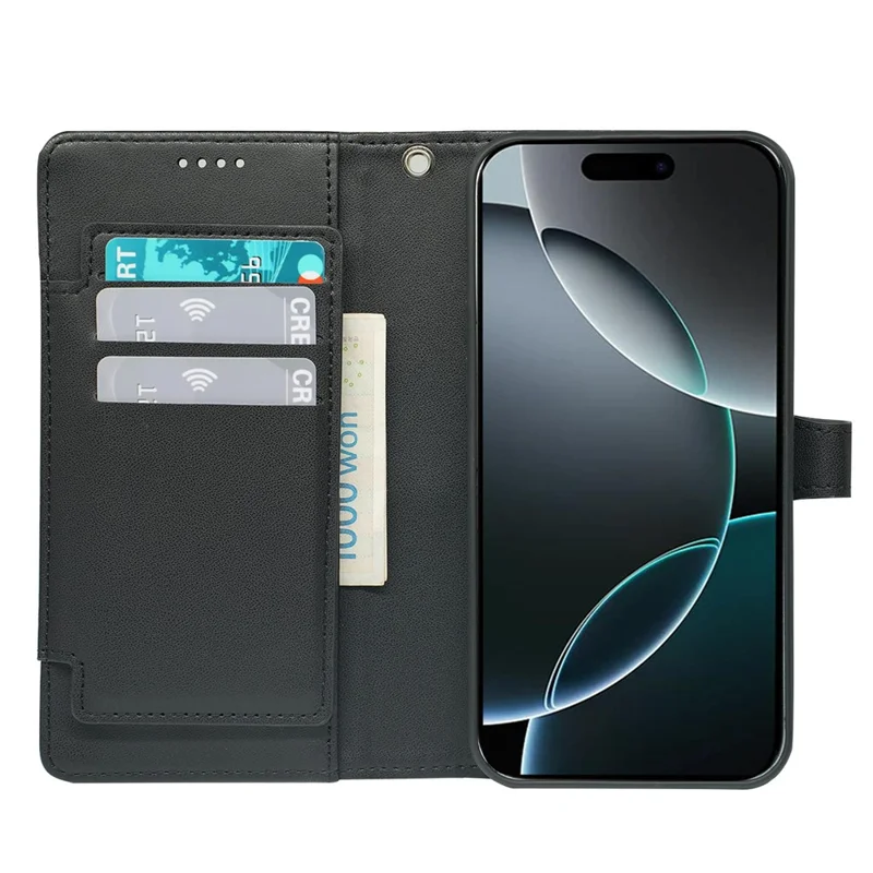 For iPhone 16 Pro Case with 9 Card Slots Checkered Pattern PU Leather Phone Cover - Black