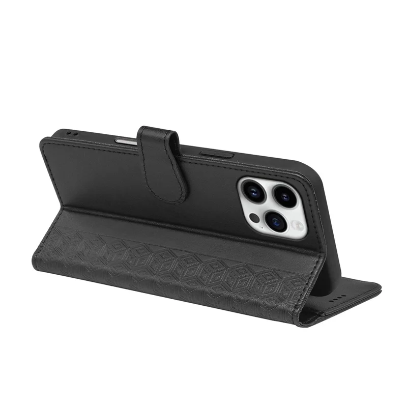 For iPhone 16 Pro Case with 9 Card Slots Checkered Pattern PU Leather Phone Cover - Black