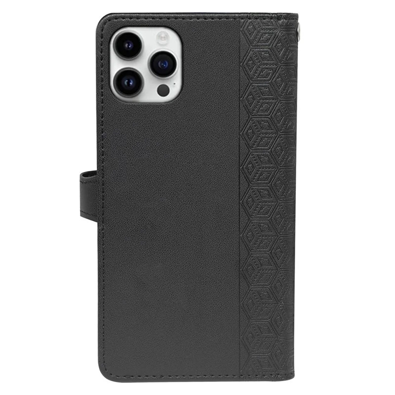 For iPhone 16 Pro Case with 9 Card Slots Checkered Pattern PU Leather Phone Cover - Black