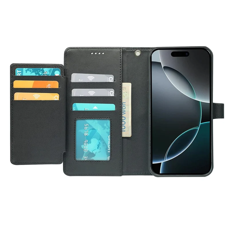 For iPhone 16 Pro Max Case with 9 Card Slots Checkered Pattern PU Leather Phone Cover - Black