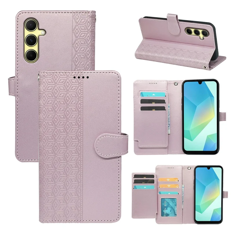 For Samsung Galaxy A16 4G / 5G Case with 9 Card Slots Checkered Pattern PU Leather Phone Cover - Rose Gold