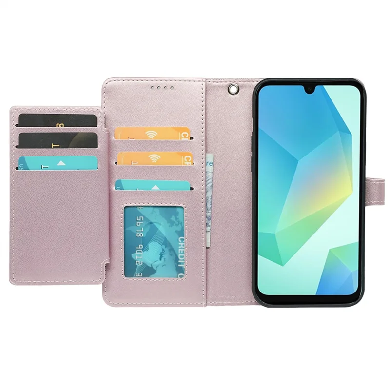 For Samsung Galaxy A16 4G / 5G Case with 9 Card Slots Checkered Pattern PU Leather Phone Cover - Rose Gold