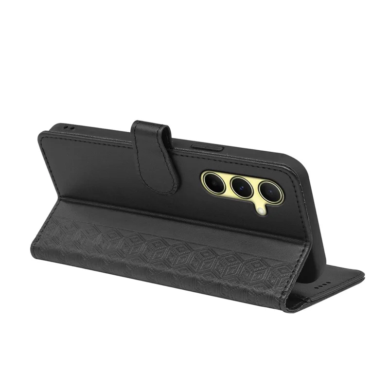 Zwart hoesje voor Samsung Galaxy S25 met 9 kaartslots en ruitpatroon van PU-leer