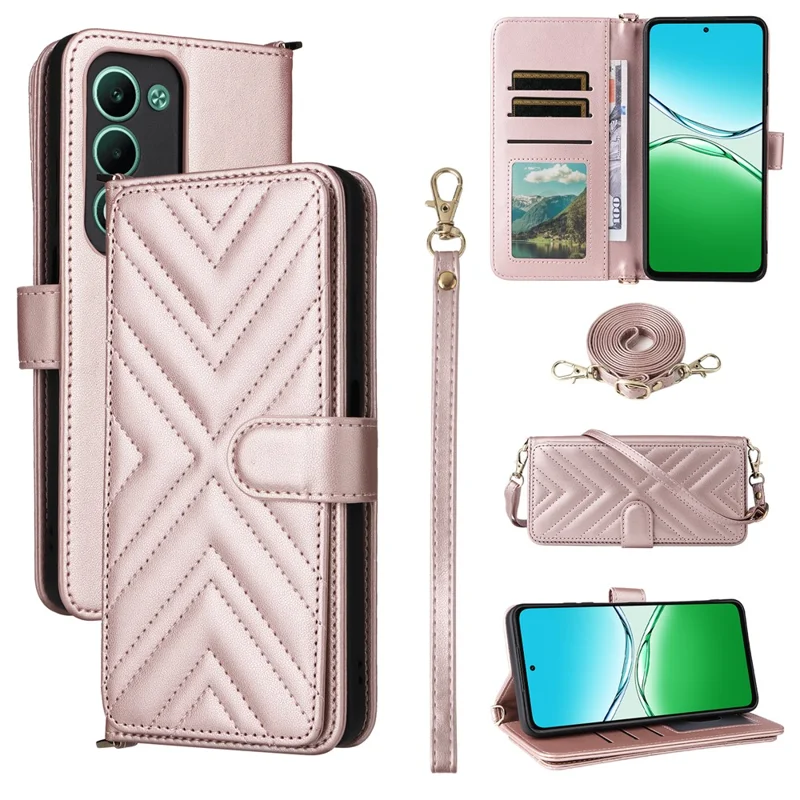 For Oppo A5 5G / 4G / A5m Case with Shoulder / Wrist Strap Leather Phone Cover Stand Wallet - Pink