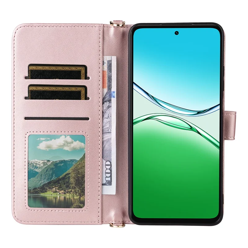 For Oppo A5 5G / 4G / A5m Case with Shoulder / Wrist Strap Leather Phone Cover Stand Wallet - Pink