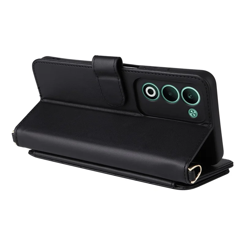 Etui na Oppo A5 5G / 4G / A5m z paskiem na ramię / na nadgarstek, skórzane etui z uchwytem, portfelem - Czarny