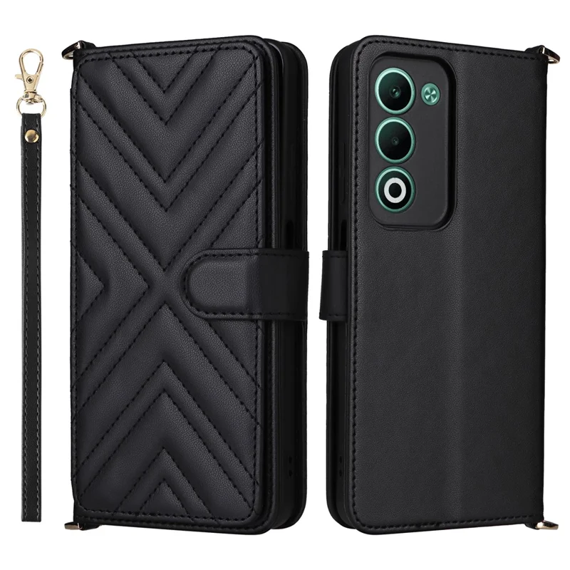 Etui na Oppo A5 5G / 4G / A5m z paskiem na ramię / na nadgarstek, skórzane etui z uchwytem, portfelem - Czarny