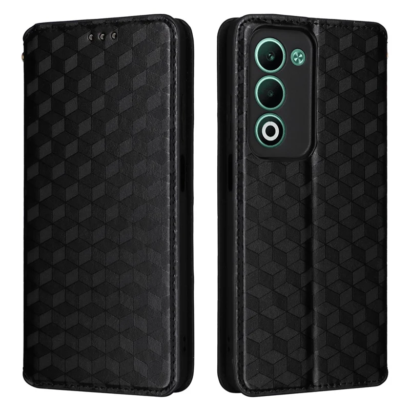 Pour Oppo A5 5G / 4G / A5m Étui Portefeuille en Cuir Imprimé Losange - Noir