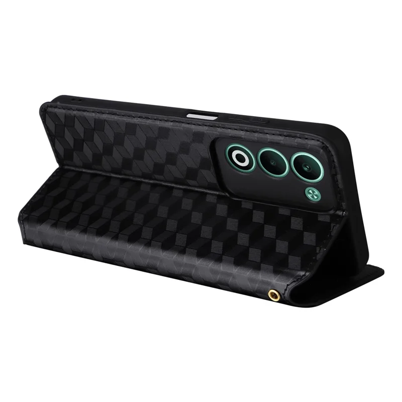 Pour Oppo A5 5G / 4G / A5m Étui Portefeuille en Cuir Imprimé Losange - Noir