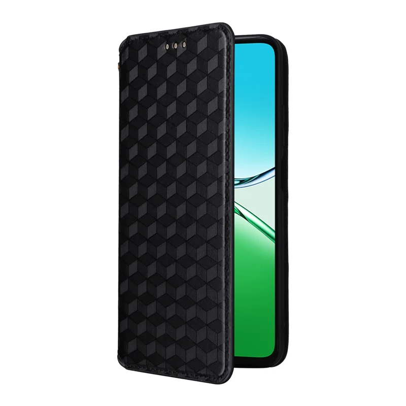 Pour Oppo A5 5G / 4G / A5m Étui Portefeuille en Cuir Imprimé Losange - Noir