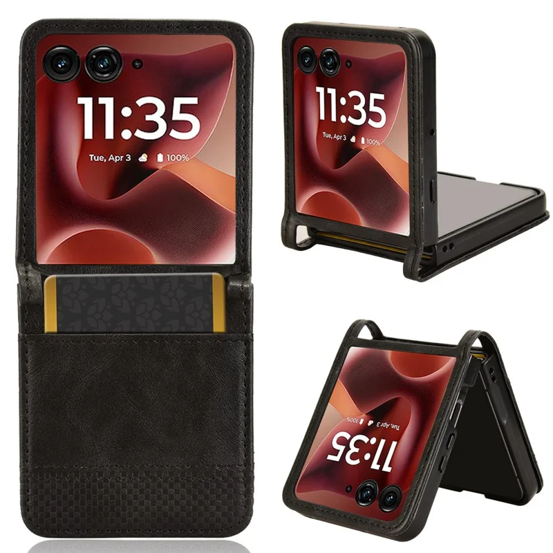 Für Motorola Razr 60 Ultra 5G / Razr Ultra 2025 5G Hülle Retro Textur Leder + PC Handyhülle mit Kartenfach - Schwarz