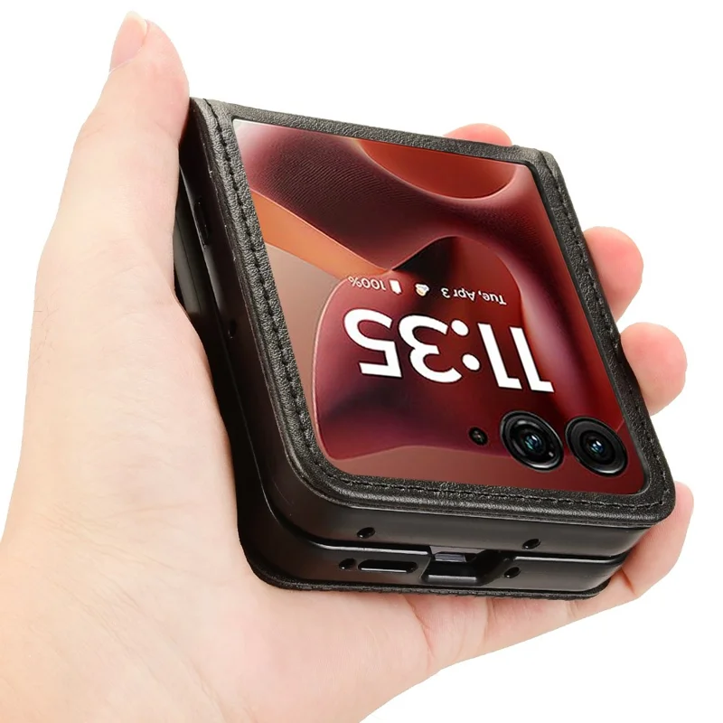 Für Motorola Razr 60 Ultra 5G / Razr Ultra 2025 5G Hülle Retro Textur Leder + PC Handyhülle mit Kartenfach - Schwarz