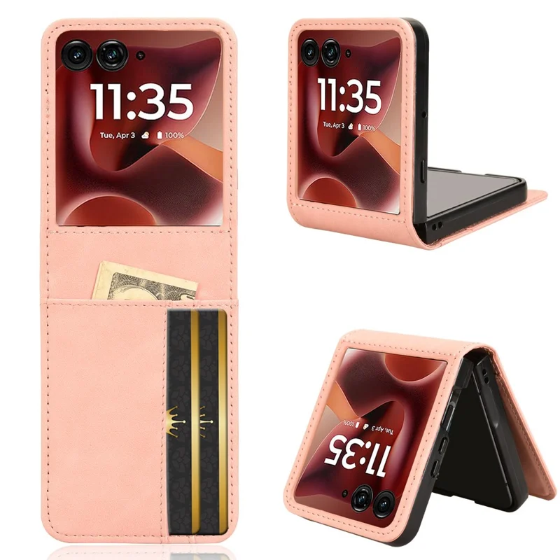 Funda para Motorola Razr 60 Ultra 5G / Razr Ultra 2025 5G con Diseño Separable, Ranura para Tarjetas, Cuero + Funda de Teléfono de PC - Rosa