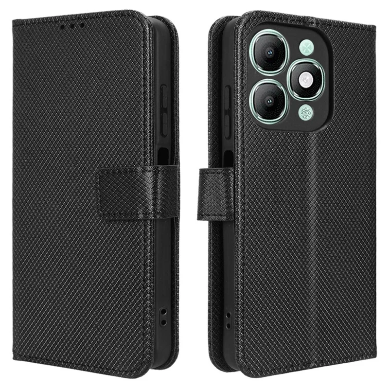 Étui portefeuille en cuir avec sangle pour itel A90 4G - Texture diamant, Housse de téléphone - Noir