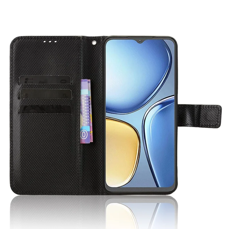 Étui portefeuille en cuir avec sangle pour itel A90 4G - Texture diamant, Housse de téléphone - Noir