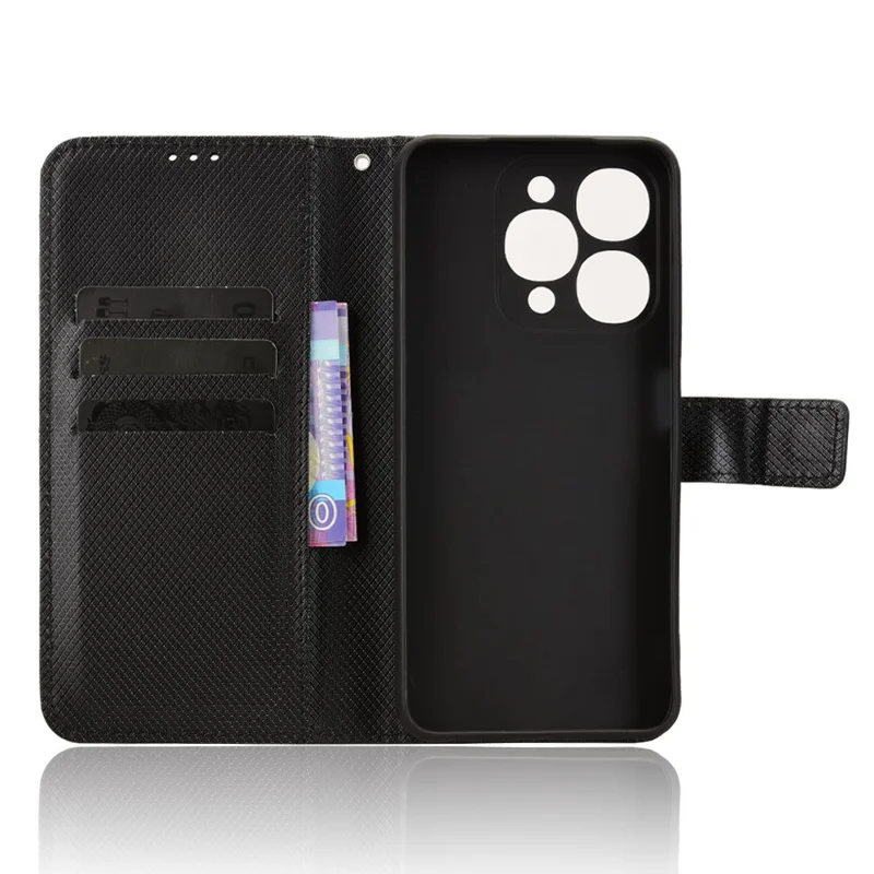Étui portefeuille en cuir avec sangle pour itel A90 4G - Texture diamant, Housse de téléphone - Noir