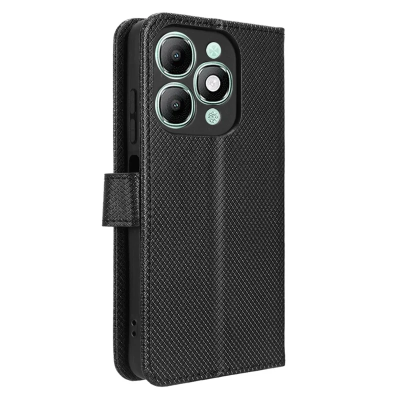 Étui portefeuille en cuir avec sangle pour itel A90 4G - Texture diamant, Housse de téléphone - Noir