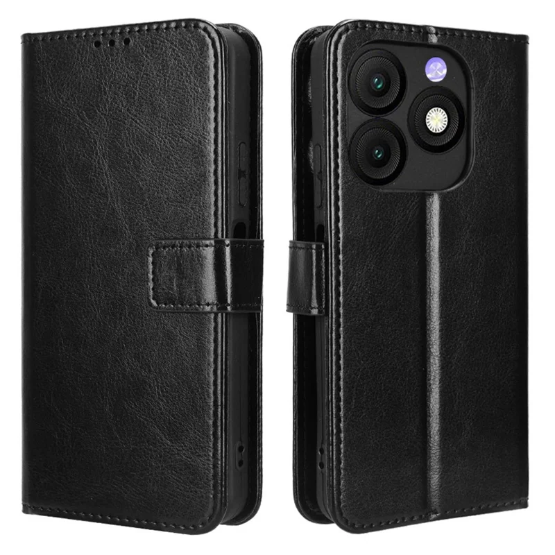 Étui portefeuille en cuir PU avec texture de cheval fou pour itel Zeno 10 4G - Noir
