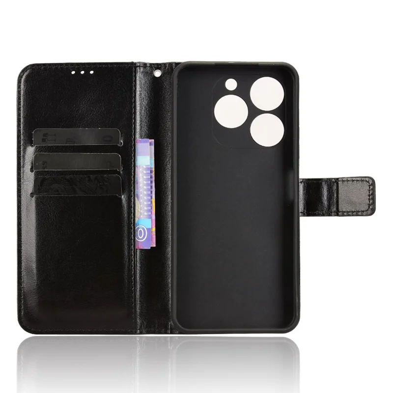 Étui portefeuille en cuir PU avec texture de cheval fou pour itel Zeno 10 4G - Noir