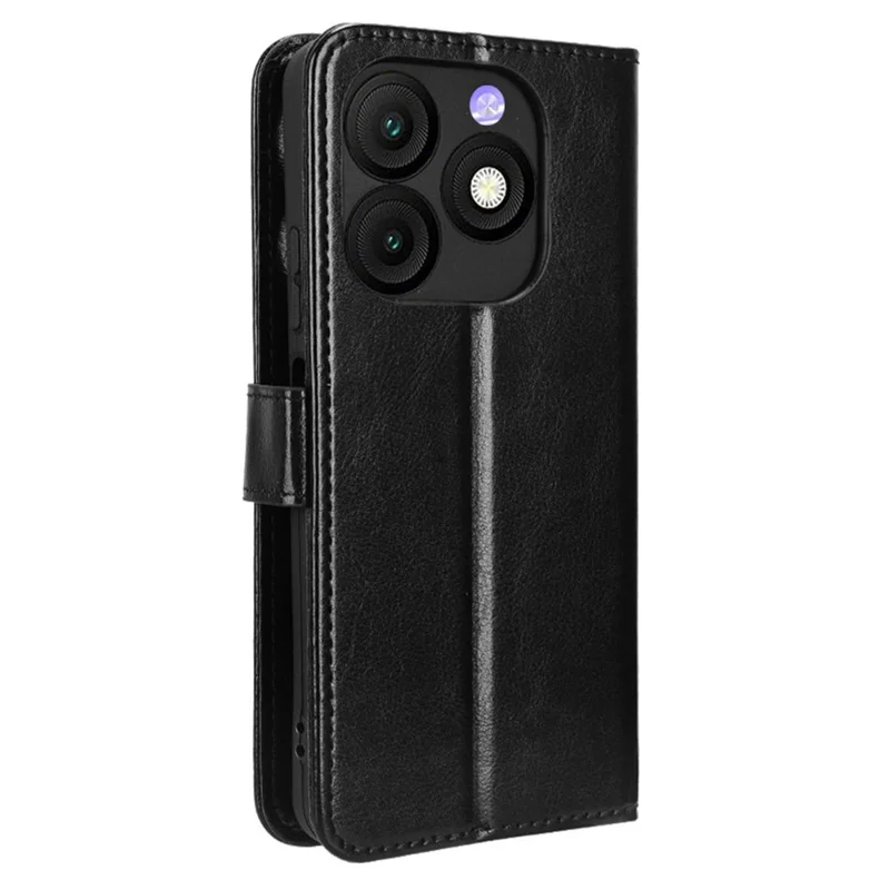 Étui portefeuille en cuir PU avec texture de cheval fou pour itel Zeno 10 4G - Noir