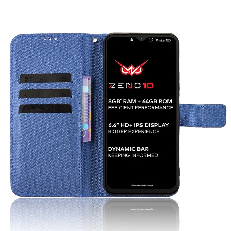 Pour itel Zeno 10 4G Étui portefeuille en cuir avec sangle Texture diamant Housse de téléphone - Bleu